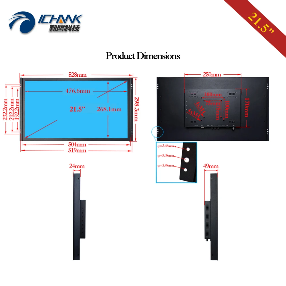 Imagem -05 - Tela Lcd de Toque de Quadro Aberto Tela Sensível ao Toque Embutida Caixa Metálica Usb Hdmi 1920x1080 16:9 Widescreen Zk215tc59r 21.5