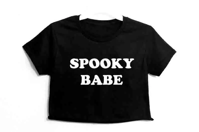 

Skuggnas New Arrival Spooky Babe Graphic T shirt Women's Crop Shirt Short Sleeve Fashion Tumblr Tees Cropped t shirts Drop Ship