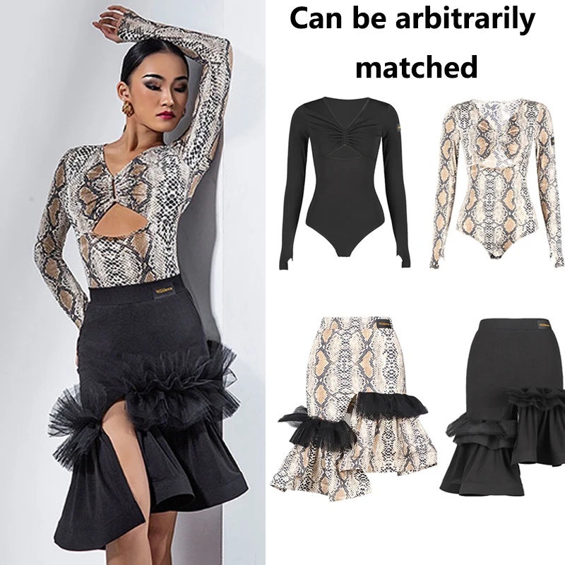 New Latin Dance Costume For Women Sexy Cutout Tops Flower Shape Fishbone Skirt Female Adults Latin Dance Practice Clothes SL4728