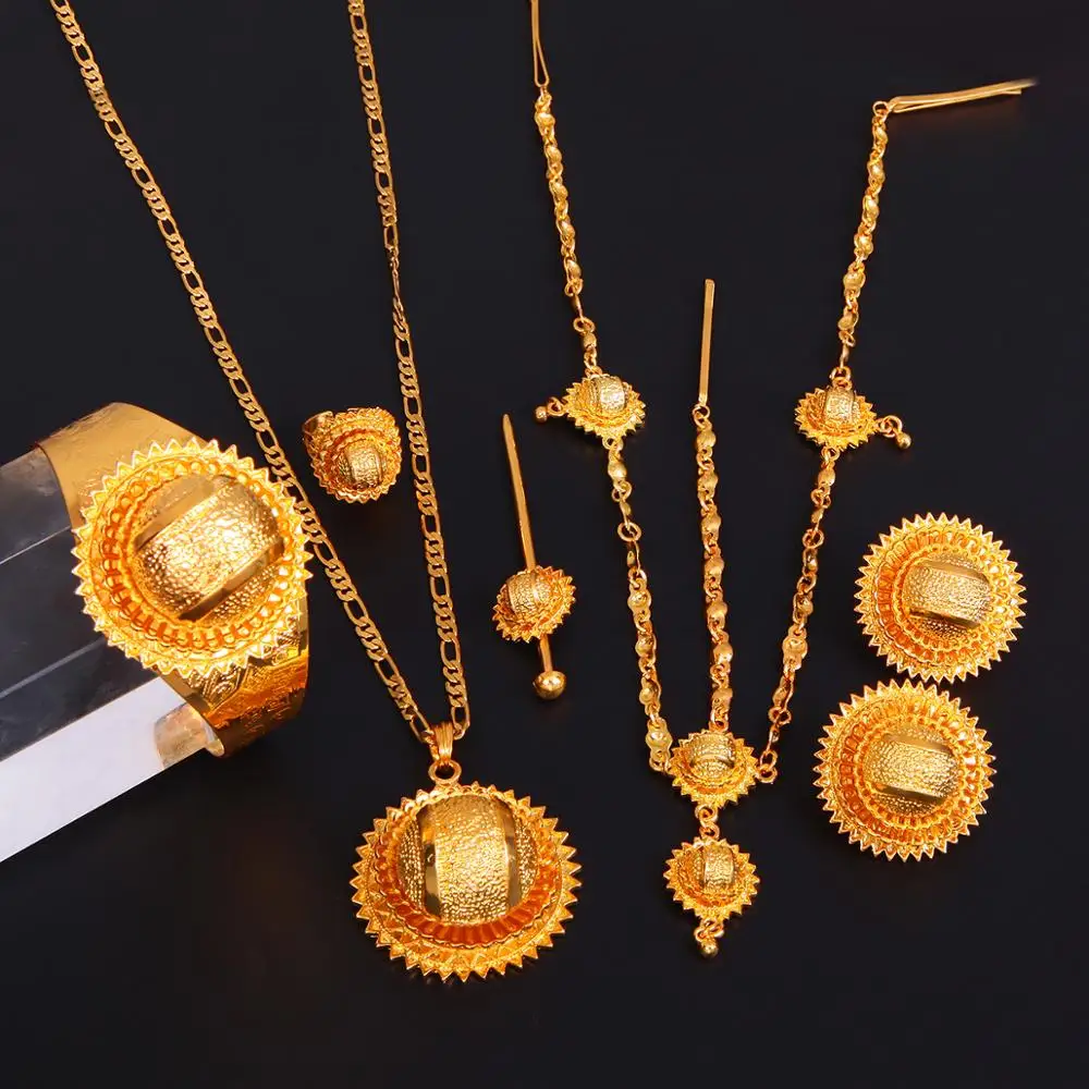 Ethiopian Gold Color Jewelry Sets Women Habesha Style Trendy African Bridal Wedding Jewlry