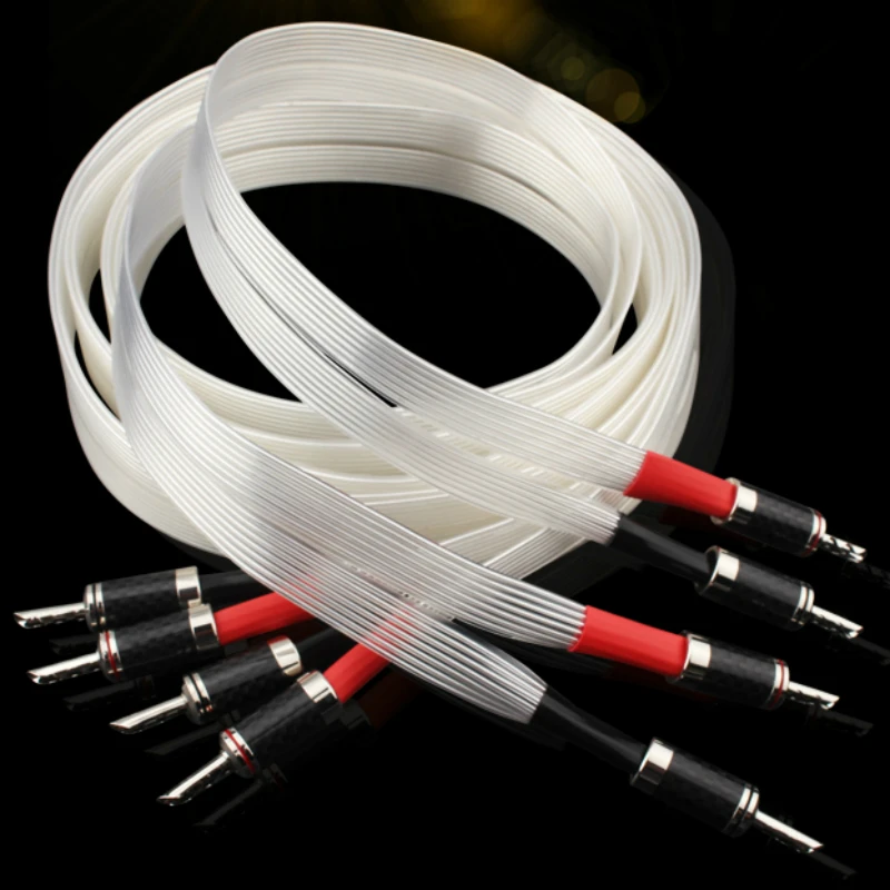 HiFi Audio Speaker Cable OCC Silver Plated Speaker Wire Carbon Fiber Banana Plug