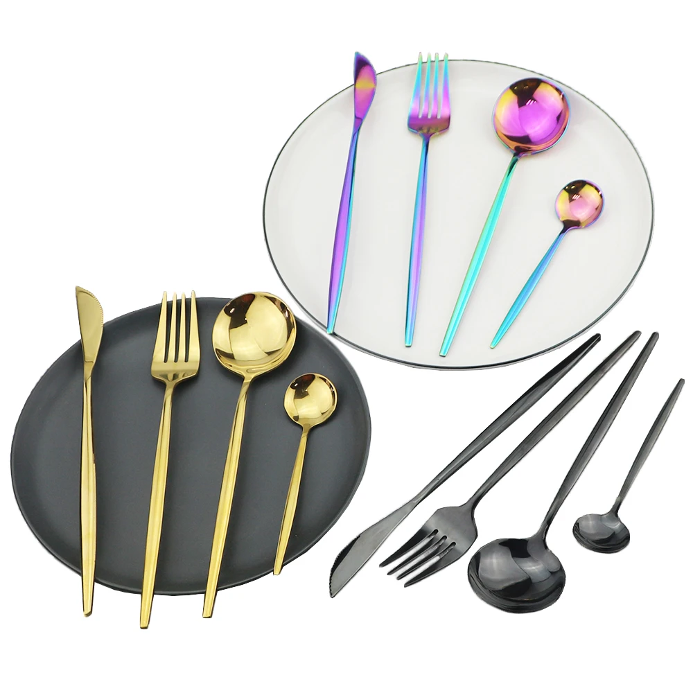 Dinnerware Set Purple Tableware Dinner Set Stainless Steel Cutlery Set Knife Fork Coffee Spoon Silverware Set Home Flatware Set