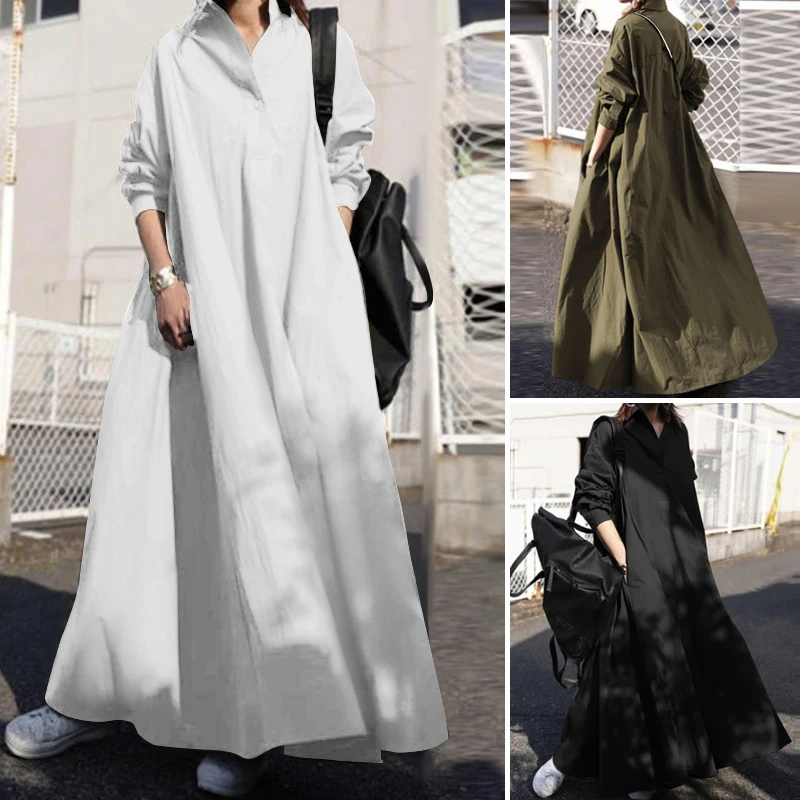 ZANZEA 2023 Vintage Button Shirt Dress Women's Autumn Sundress Long Sleeve Maxi Vestido Female Casual Bagyy Robe Femme