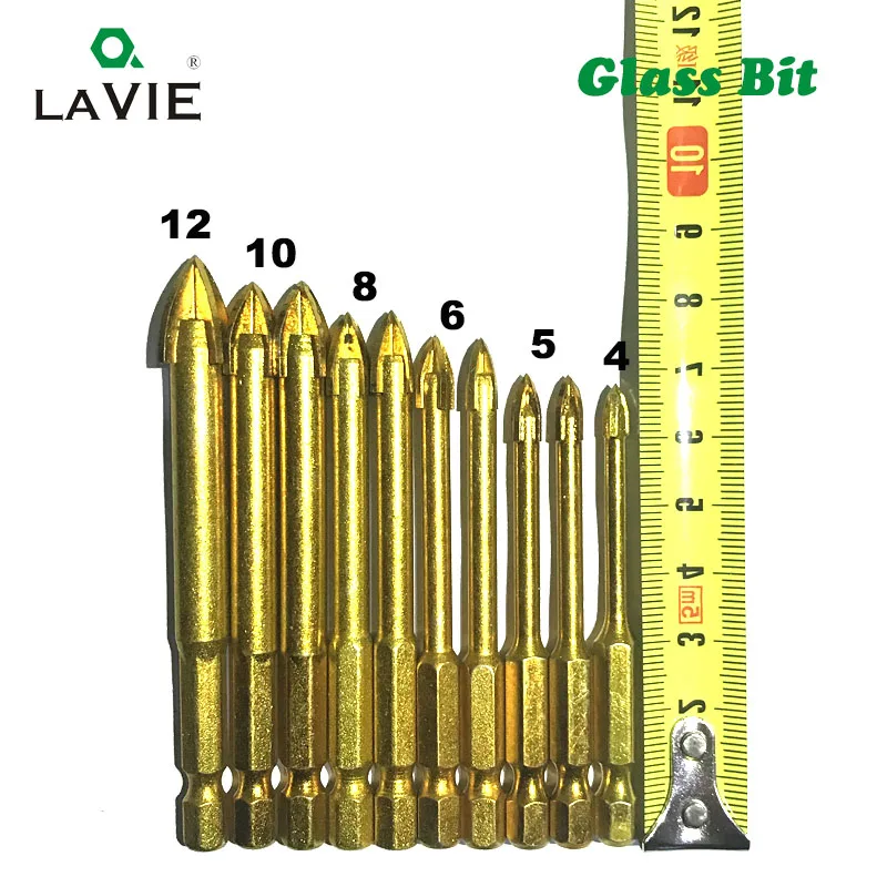 LAVIE 6 buah Set bor kaca dilapisi Titanium, batang Hex 1/4 inci 4 5 6 8 10mm ubin marmer Gergaji lubang ujung silang DB02003
