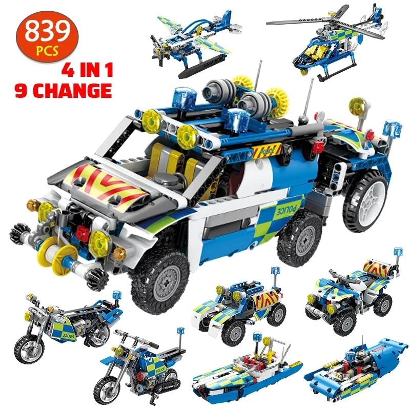 

4 In 1 City car motorcycle Technical Building Blocks Construction Vehicle DIY Bricks model Educational Toys for Children