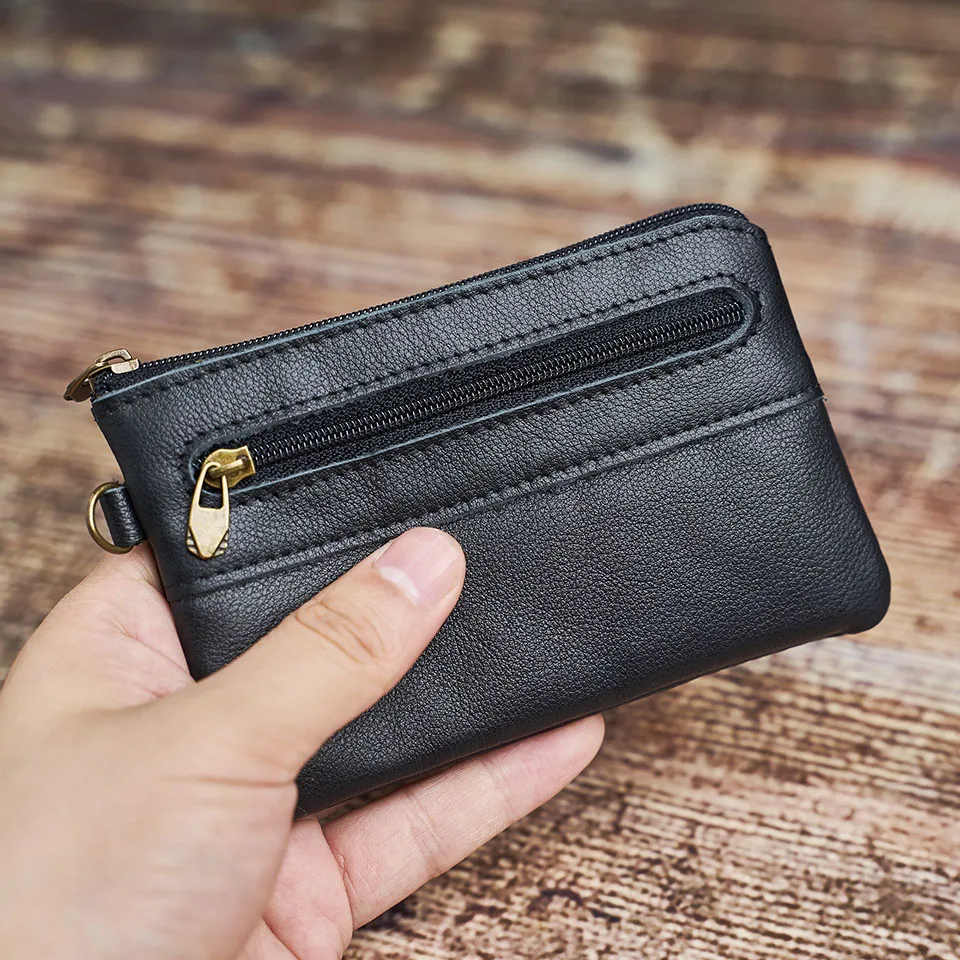 Nupugoo-Vintage kleine Geldbörse für Männer, Mini-Brieftasche, Echt ledertasche, braune lässige kleine Tasche, Reiß verschluss tasche, Schlüssel geld – Detail 14