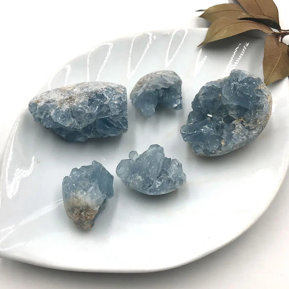 1PC Random Natural Raw Blue Celestite Quartz Crystal Cluster Healing Stones Specimen Home Decoration Crafts Ornament Druzy Geode