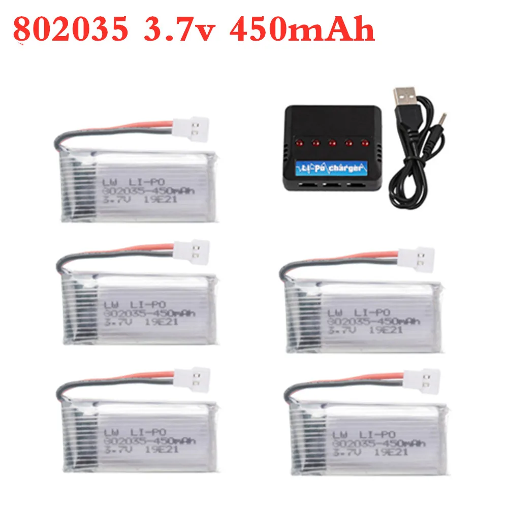 3.7V 450mAh Lipo Battery +5 in 1 charger For H107 H31 KY101 E33C E33 U816A V252 H6C RC Quadcopter Parts 802035 3.7V Battery