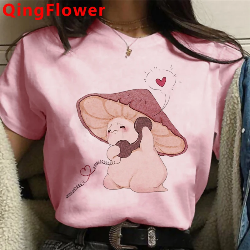 버섯 카와이 울장 Tumblr 그런지 그래픽 여성 T 셔츠 90s 하라주쿠 캐주얼 탑 여성 Tshirt 여름 만화 숙녀 티셔츠