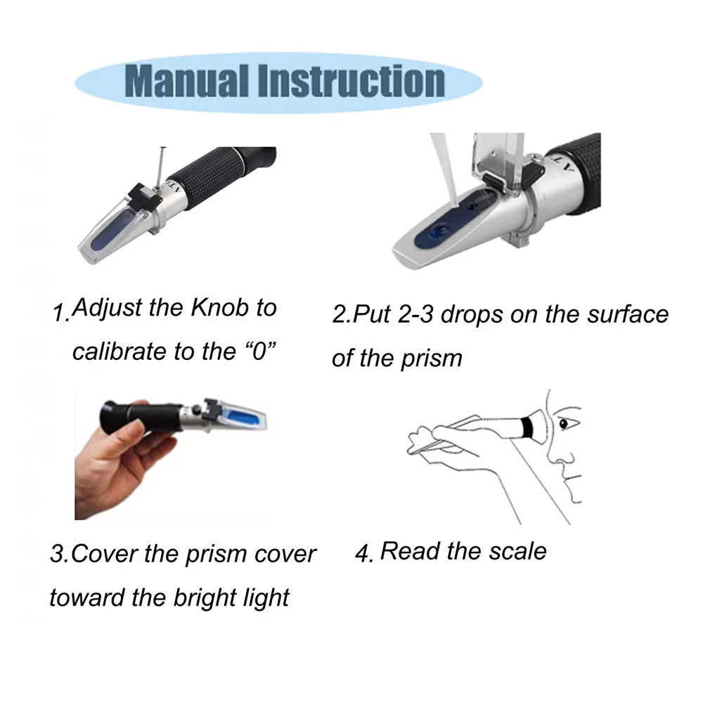 0-20% Brix Refractometer Handheld Sugar Refractometer Sugar Concentration With ATC Sweetness Optics Tester for Milk Fruit