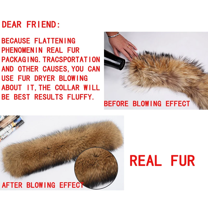 Jkp 100% natural fur collar real raccoon fur Parka large size long thermal scarf women\'s large Fur Collar Scarf men\'s jacket