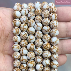 Golden Stripe White Turquoise Round Beads Natural Stone DIY Handmade Bracelet Earrings for Jewelry Making 15'' 4/6/8/10/12mm