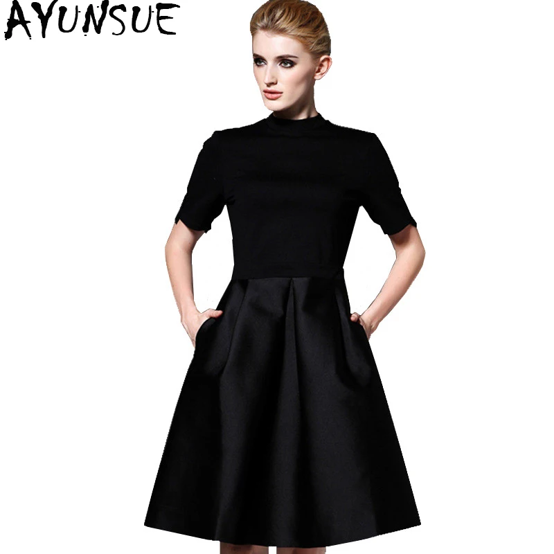 

AYUNSUE 2020 Elegant Spring Autumn Women's Dresses Slim A-Line Black Dress Women Party Dress Female Robe Womens clothing 16189