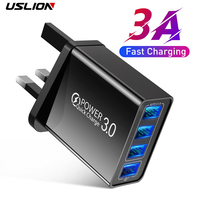 USLION 48W UK USB Charger Quick QC 3.0 4 Port USB Charger For iPhone 11 Pro Max 7 Samsung S10 Xiaomi Wall Adapter Travel UK Plug