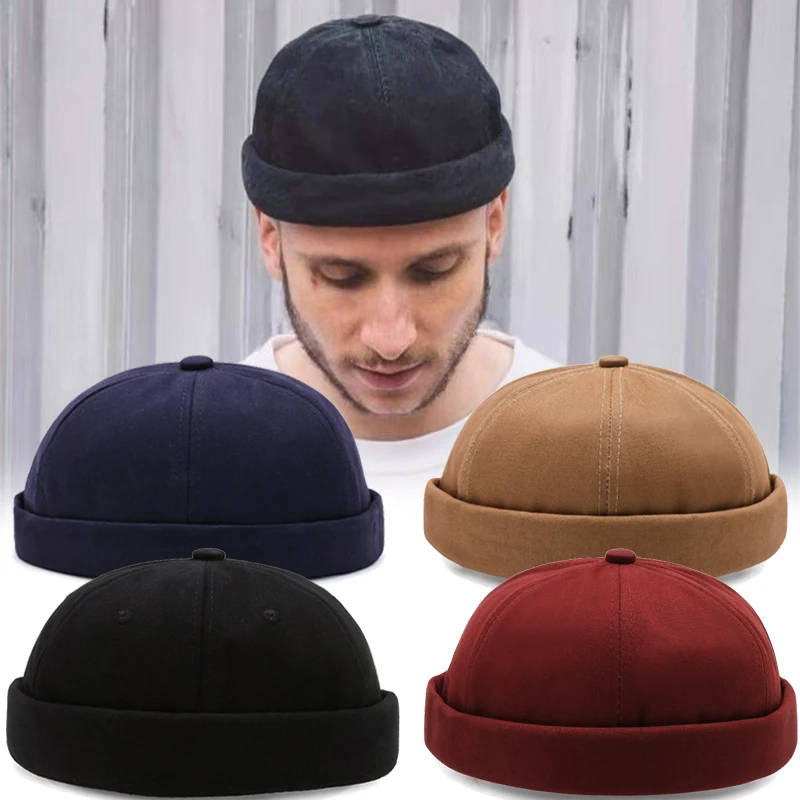 Vintage Dome Hat Melon Unisex Brimless Beanie Cap Solid Color Trend Yuppies Docker Hat Adjustable Winter Hat Bonnet Beanies