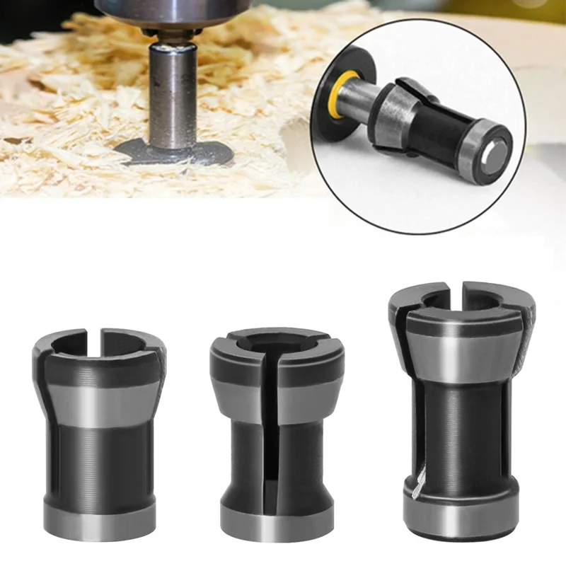 3Pcs Set Collet  6/8mm 1/4 High Precision Adapter Chuck Engraving Trimming Machine Router Milling Cutter Accessories