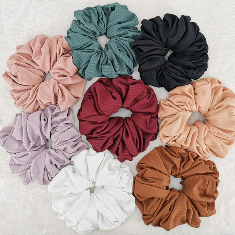 Stretchy Ribbed Hair Scrunchies Jersey Hijab Volumizer Scrunchie Muslim Women's Hair Ties Elastic Hair Rubber Bands