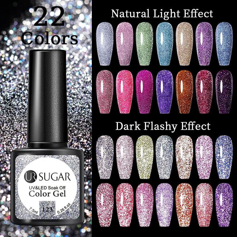 UR SUGAR 7.5ML Silver Reflective Glitter Nail Gel Polish Sparkling Semi Permanent UV Gel Varnish For Nail Art Design