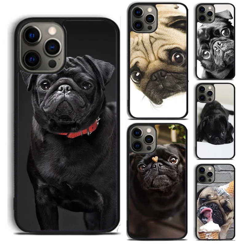 Animal Black Pug close up phone Case Cover For iPhone 15 14 6 7 8 Plus XR XS SE2020 Apple 11 12 13 mini Pro Max coque