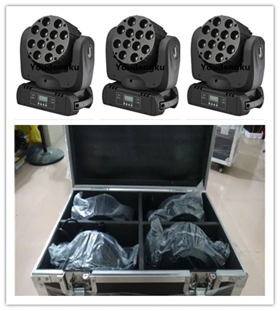 

4pcs with flightcase china party stage dmx wash beam 12x10w rgbw 4in1 quad beam moving head led lyre led beam light