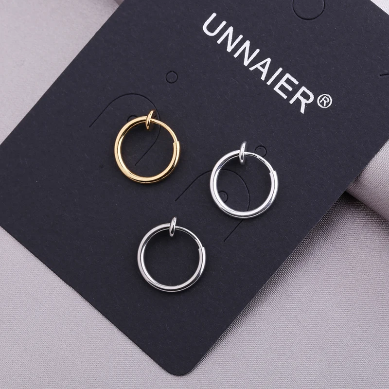 UNNAIER 1Pair 13mm Diameter Hoop Earrings No Hole Clip Earrings Stainless Steel Ladies Ear Clips 2023 Earring Trend New Arrival