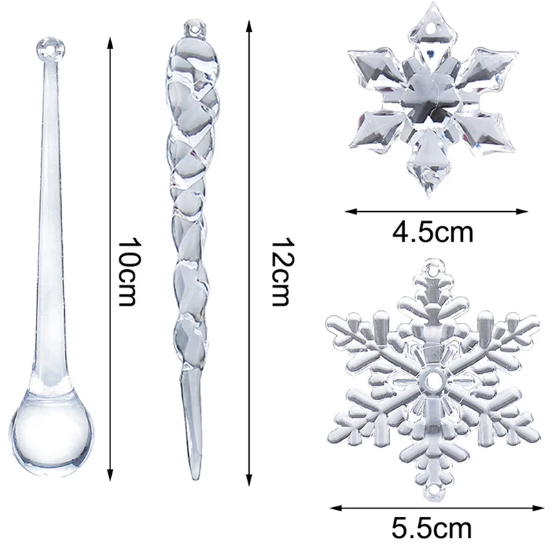 40PC Snowflake Icicle Christmas Ornaments New Year Ornaments Crystal Christmas Tree Transparent Ornaments