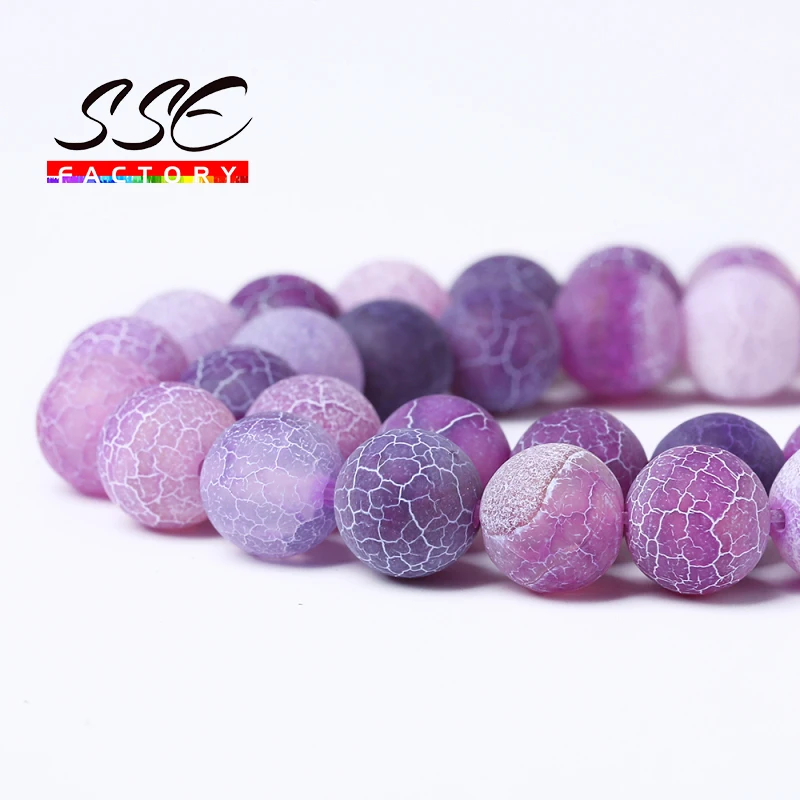 Natural Stone Beads Frost Purple Cracked Dream Fire Dragon Veins Agates Beads For Jewelry Making DIY Bracelet 15\