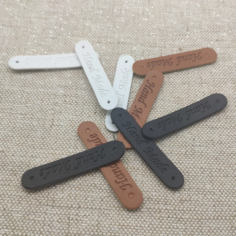 10X50Mm Hand Made Pu Leather Labels For Clothing Handmade Tags With Two Hole For Bags Hand Made Labels Pu Leather Tag