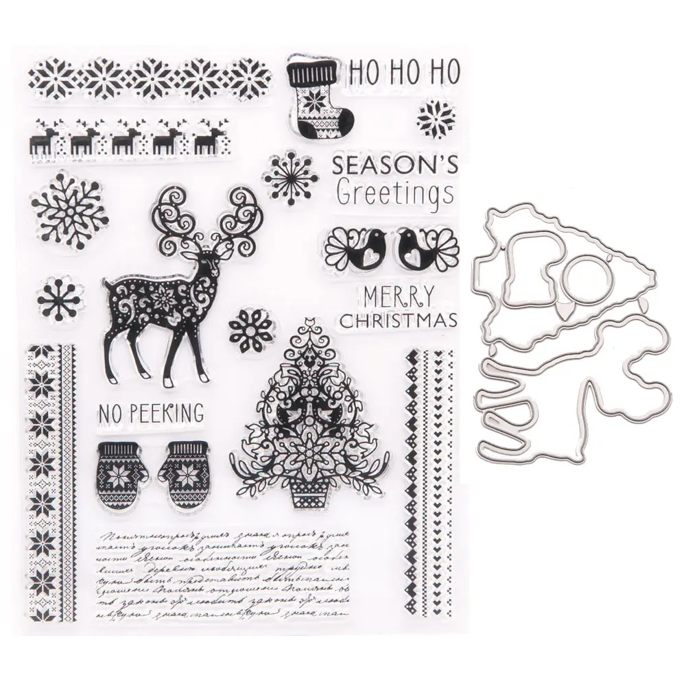 Christmas series Metal Cutting Dies and Clear Stamp Set for DIY Scrapbooking Photo Album Decoretive Embossing Stencial