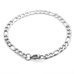 Silver Color Curb Cuban Bracelet For Men Jewelry Stainless Steel Figaro Link Chain Bracelets Hand Jewelry Anklet Gifts