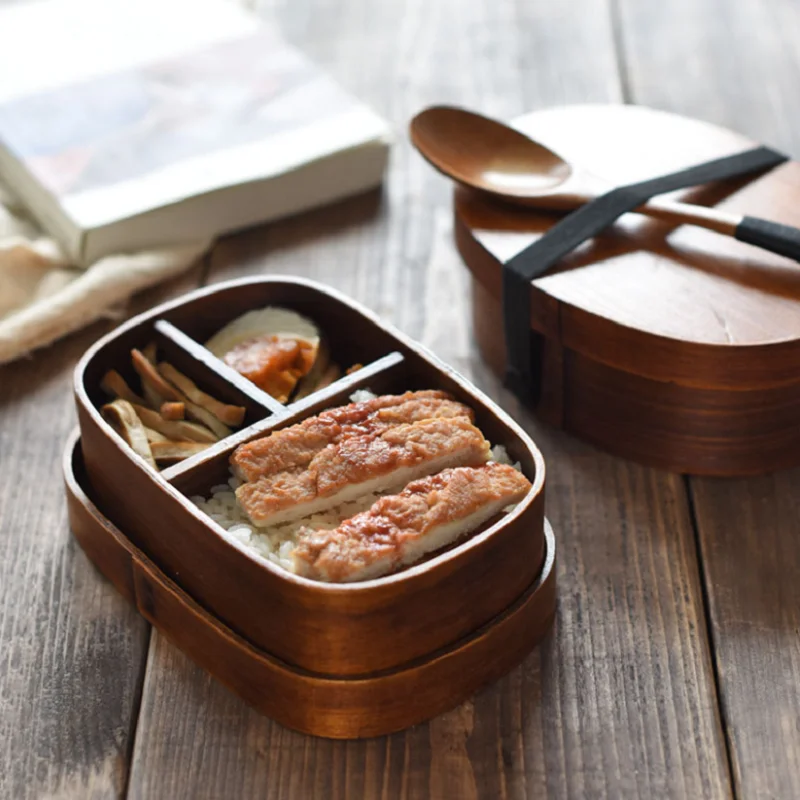 Japanese Cute Wooden Lunch Box Student Lunch Container Bento Kids Students Food Container