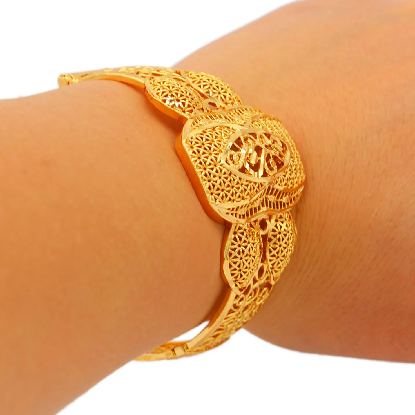 WDZUIAI Top Quality Cuff Bracelet Gold Color Big Size For Women Girl Bridal Wedding Bangle African Arab Dubai Lady Luxury Bangle