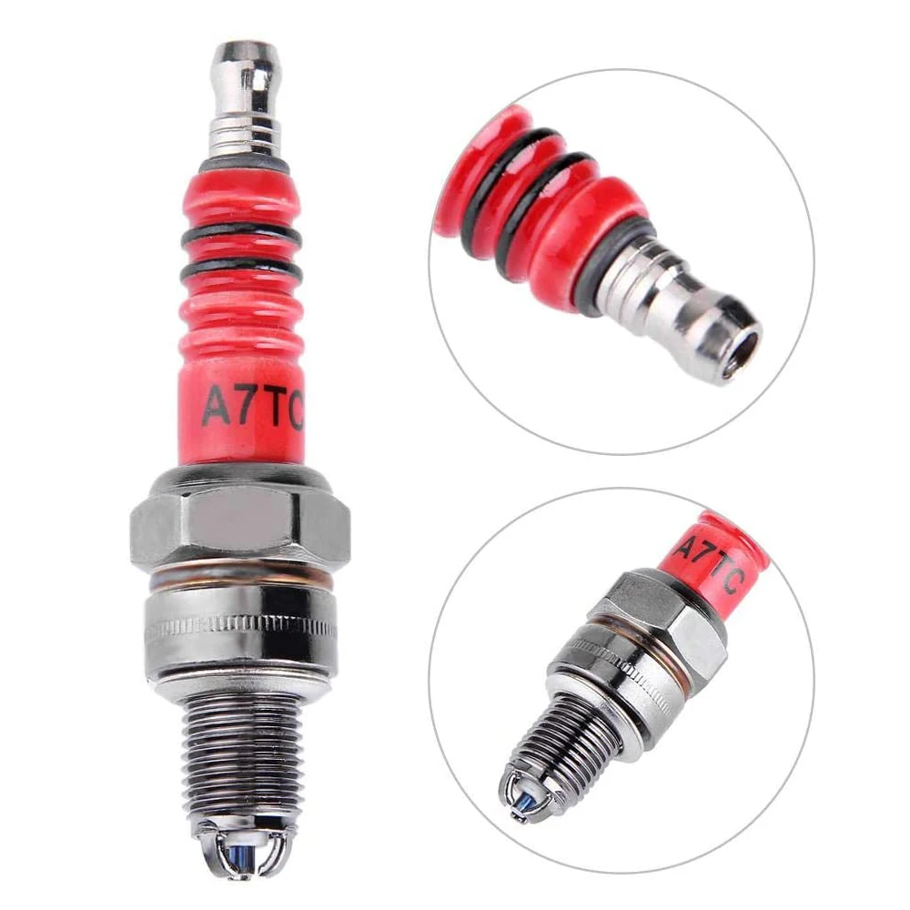 2pcs Racing Spark Plug 3 Electrode A7TC for 50cc 70cc 110cc 125cc 150cc Atv Scooter Dirt Bike Go Kart Triple Electrode