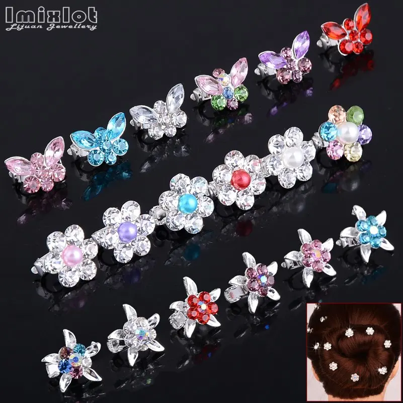 10Pcs/Lot Wedding Bridal Hair Claws Girls Small Crystal Pearl Flowers Metal Hair Clips Women Mini Headwear Hair Accessories