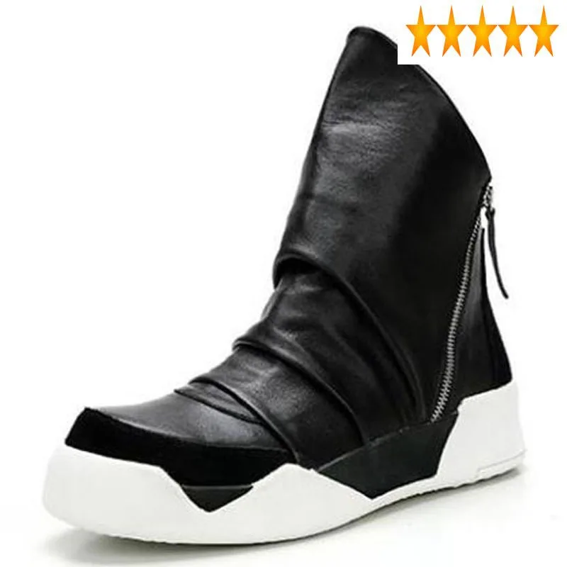 Hip 2021 New Winter Gothic Hop Thick Platform Ankle Men Shoes Work Zip High Top Genuine Leather Punk Boots