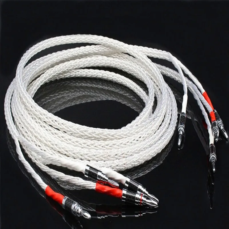 1Pair 8ag OCC Silver-plated Hifi Speaker Cable High Performance Speaker Amplifier sound Connecting line with Banan