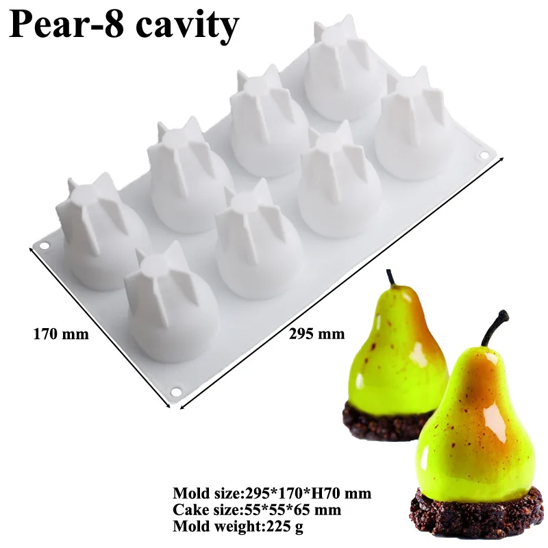 Pear Shape Silicone Cake Mold, Mousse Dessert Mould, Fruit Ice Cream Chocolate Pastry Molds, Bakeware Tool, 8 Holes, 15 Holes