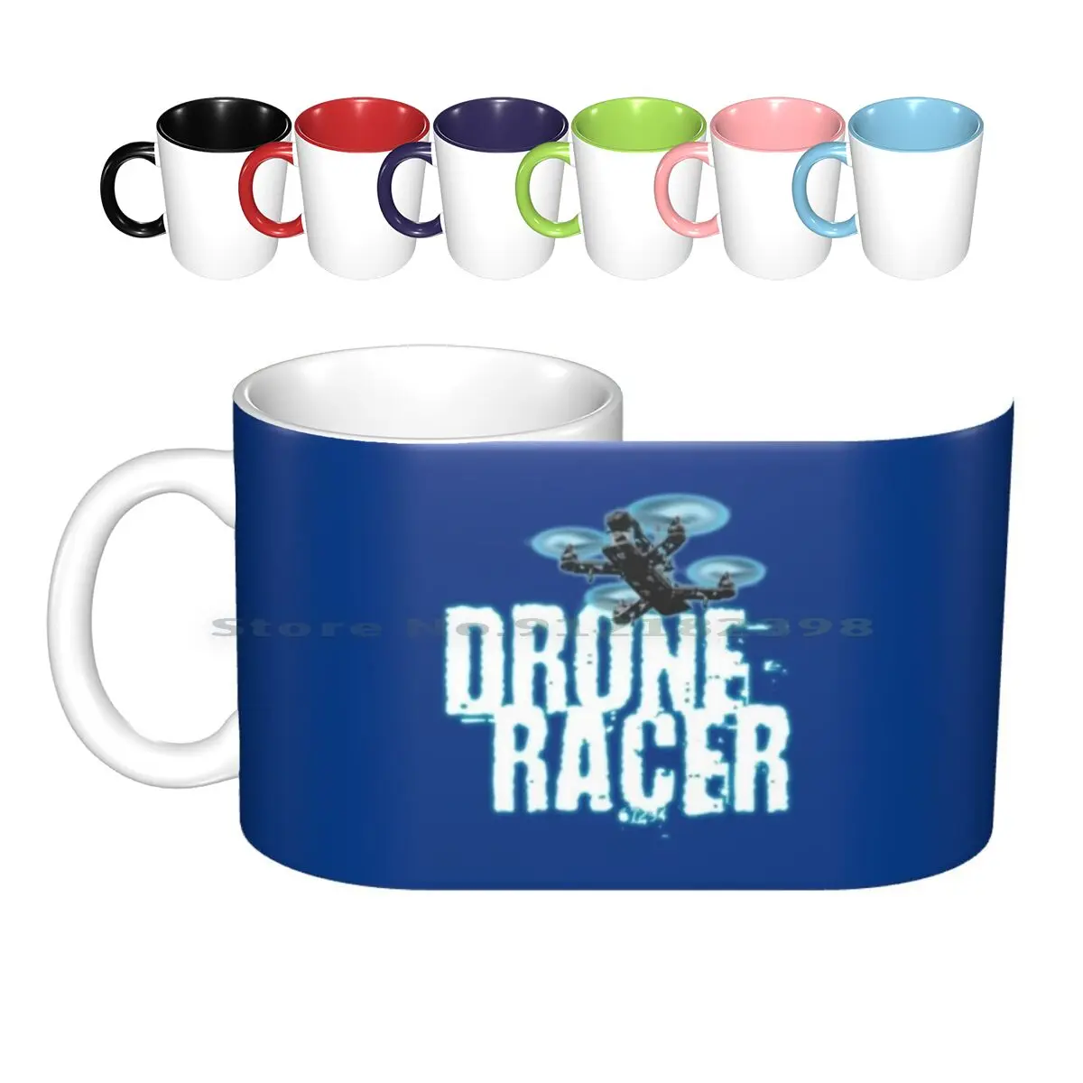 Drone Racer ( Blue ) Ceramic Mugs Coffee Cups Milk Tea Mug Drone Drones Racing Races Racer Pilot Drone Racer Drone Racing Fpv