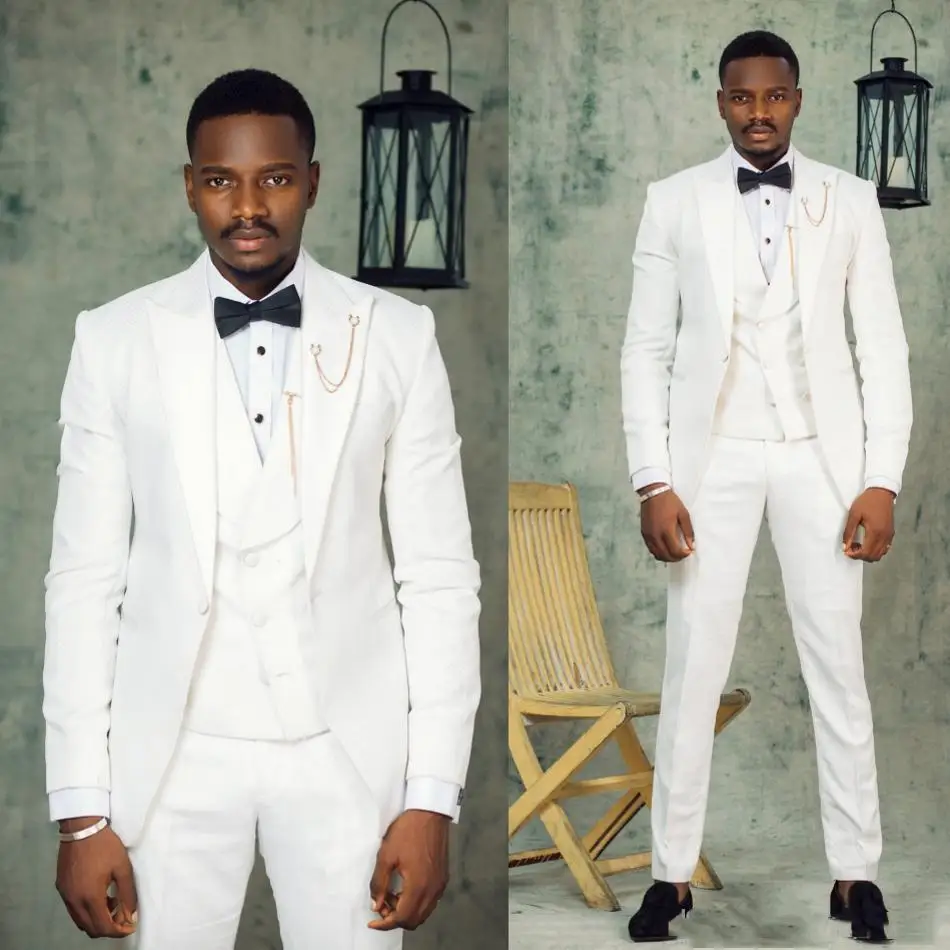 

Latest Coat Pant Designs Groomsmen Custom Made 3 Pieces White Groom Tuxedo Men Wedding Suits Best Man Bridegroom Blazer