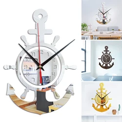 Acrylic Anchor Clock 3D Wall Clock Stickers Mediterranean Style Art Pirate Clock for Home Livingroom Bedroom WWO66