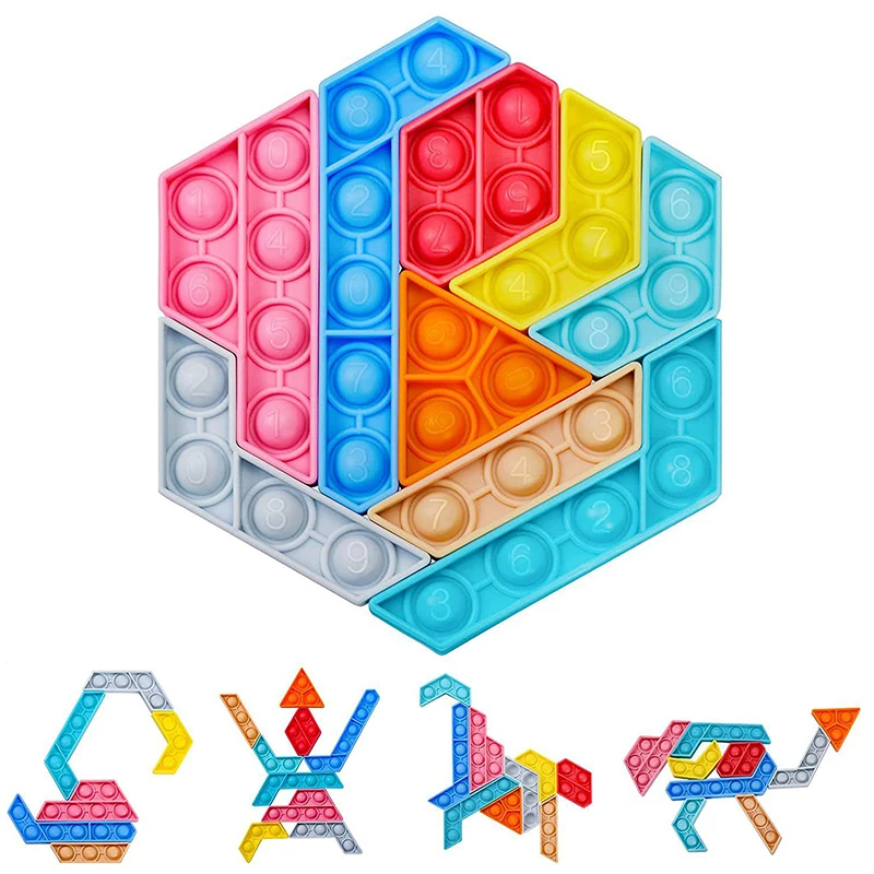 

Baby Silicone Toy Jigsaw Puzzle Tangram Puzzle Color Decompression Toy Building Block