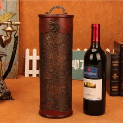 Cylinder Vintage Retro Wooden Vintage Wine Bottle Storage Gift Box Case Holder Bottle Stopper Keep Wine Fresh storage box