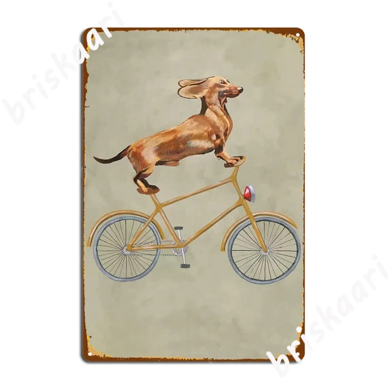 Dachshund On Bicycle Funny Doxie Dog Mom Dad Pet Lover Poster Metal Plaque Garage Decoration Mural Tin sign Poster