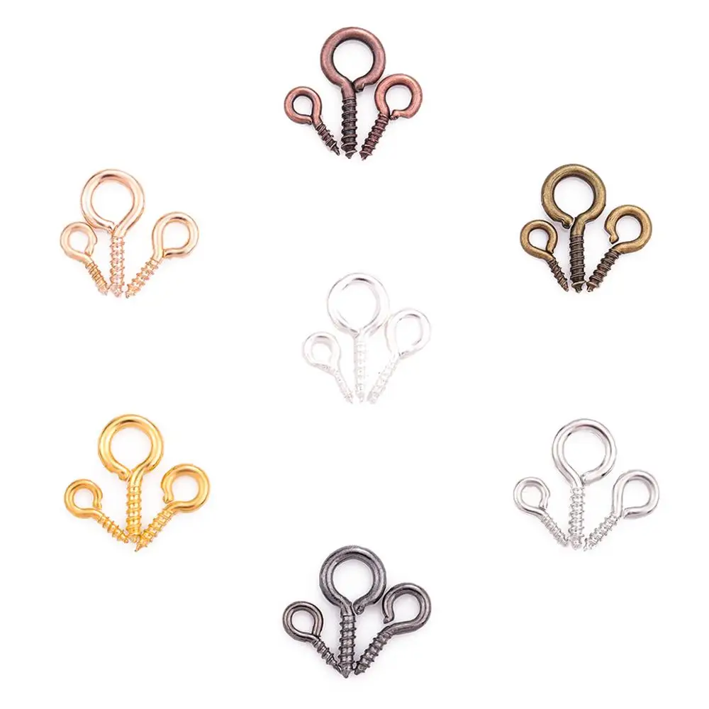 200pcs Tiny Mini Eye Pins Eyepins Hooks Eyelets Screw Bail Peg Threaded Clasps Hooks For Jewelry Making DIY Earring Connectors