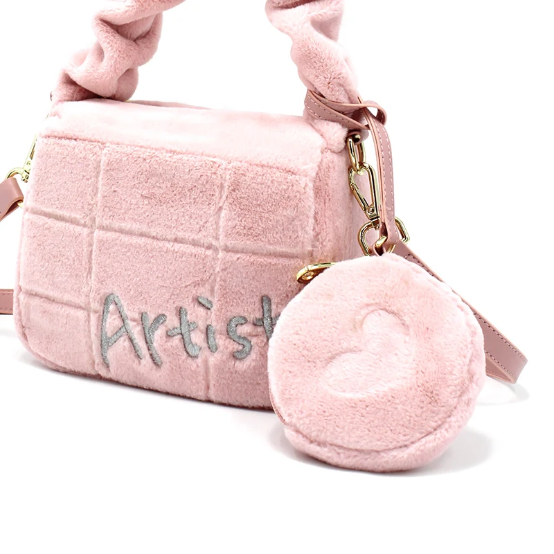 Imagem -05 - Bolsa Feminina de Pelúcia Artista Princesa Flor Bolsa Tiracolo Feminina Bolsa Quadrada Pequena Rosa Nova Tendência Moda Outono e Inverno 2024