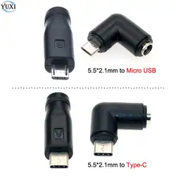 YuXi DC Power Female 5.5*2.1 mm to Male Micro USB / Type-C USB-C Plug Laptop USB Cable Adapter Connector Right angle 90 degrees