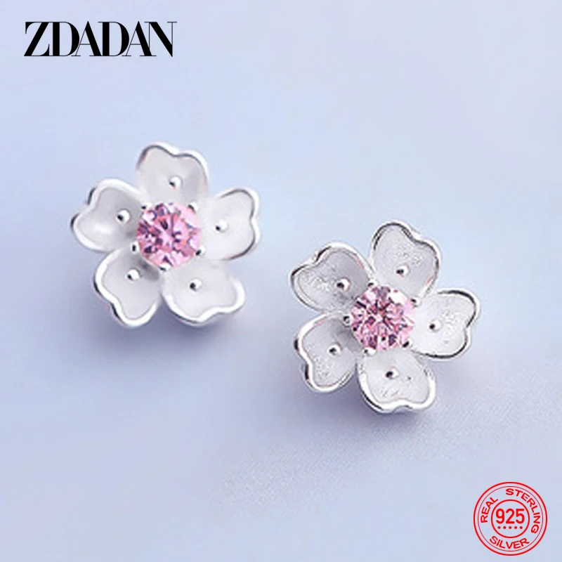 

ZDADAN 925 Sterling Silver Flower Earring For Women Fashion Jewelry Gift Accessories