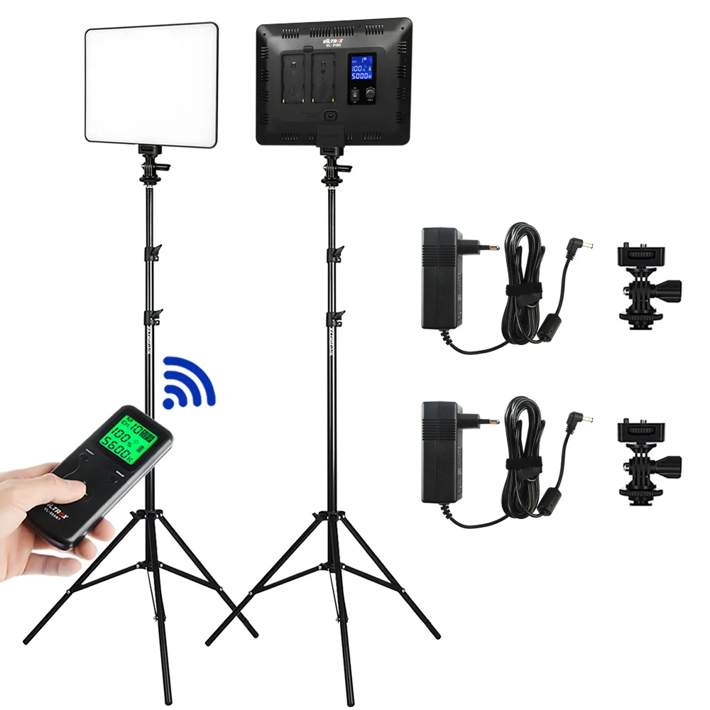 VILROX 2pcs VL-200T Bi-color Dimmable Wireless remote LED Video Light Panel Lighting Kit + 75 Light Stand for studio shooting