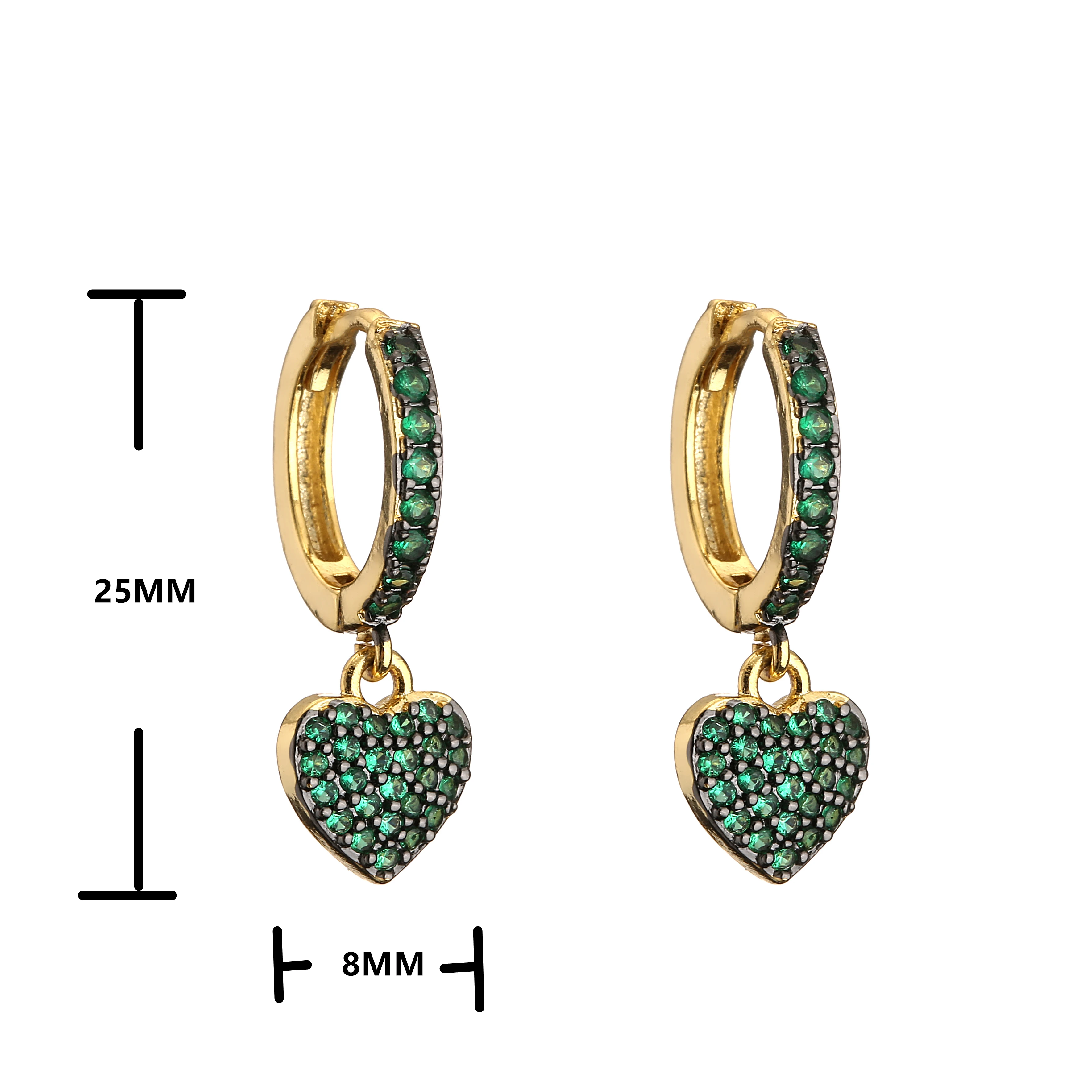 18K Gold Plated Brass Black Heart Star Earrings,Colorful CZ Drop Earrings for Women Cute Jewelry,Wholesale Dropship