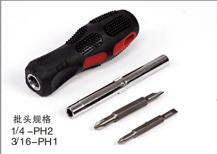 CRV steel Retro-industrial style wood handle Four in one screwdriver set phillips/slotted 1/4-PH2  3/16-PH1 magnetic